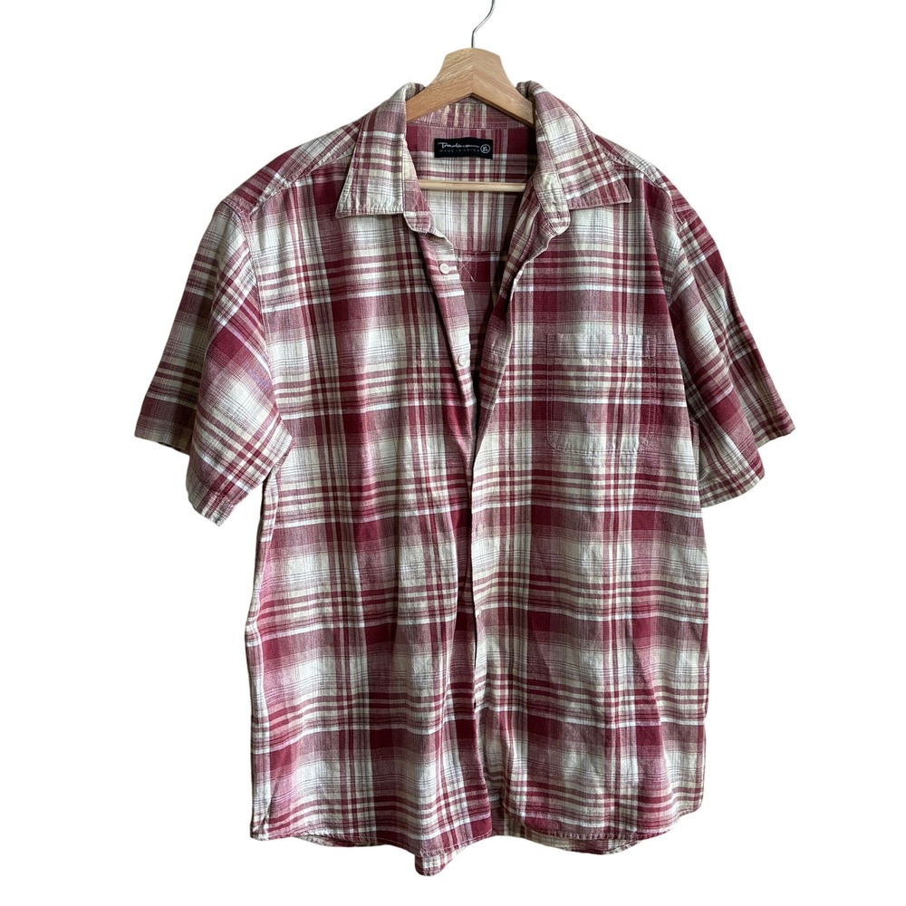 Tradewinds Plaid Short Sleeve Button Down Shirt XL Red Mens Cotton
